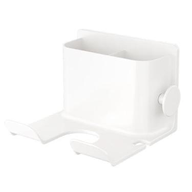 Imagem de 1 suporte versátil para secador de cabelo montado na parede para prateleiras de banheiro, sem broca, secador de cabelo, prateleira de armazenamento de banheiro - branco