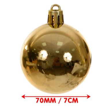 Imagem de Bolas Dourada Brilhantes Enfeite Árvore Natal 70mm Kit 16pçs