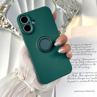Imagem de HTVJFX Capa magnética de silicone líquido com suporte de anel para iPhone 14, à prova de choque (para iPhone 14/verde escuro)