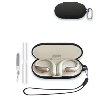 Imagem de Capa para 1MORE S11 Earbuds 2025, capa protetora portátil de silicone macio WUNIAK resistente a arranhões com kit de limpeza, mosquetão e cordão para 1MORE S11, preta