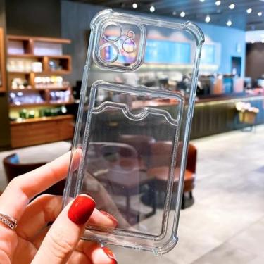 Imagem de HTVJFX Capa transparente para celular, carteira, capa à prova de choque, porta-cartão de crédito para 12 pro max (para 12 pro max/preto)