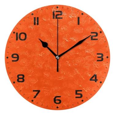 Imagem de JUZIHAI Relógio de parede liso laranja cor sólida silencioso, sem tique-taque, relógios de parede redondos operados por bateria, fácil de ler, relógio decorativo de parede para casa, cozinha, sala de