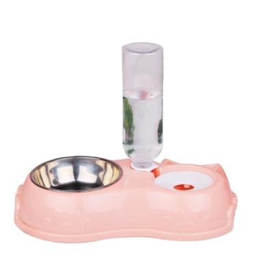Imagem de Comedouro e Bebedouro Automático Pet 2 em 1 para Cães e Gatos Filhotes com Tigela Inox e Garrafa 500ml BPA Free(Rosa)