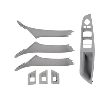 Imagem de Lhd rhd bege preto marrom ostra interior do carro apoio de braço da porta dentro puxar conjunto compatível para bmw série 5 f10 f11 523i 525i 528i 530i(RHD Gray)