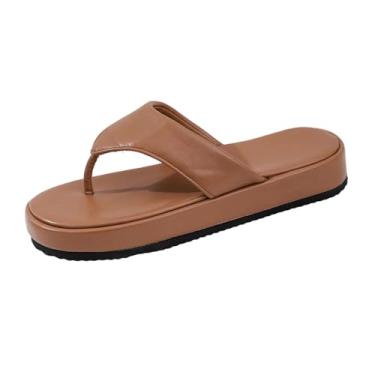 Imagem de Chinelo feminino plataforma com sola grossa e alça ajustável para uso casual ao ar livre, Marrom, 36