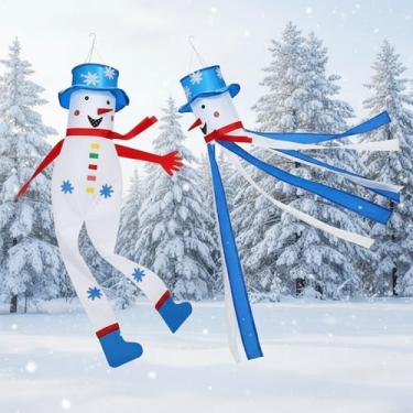 Imagem de Tatuo 2 peças boneco de neve 3D meia de vento decorativa de inverno para pendurar ao ar livre com clipe de suspensão para o inverno, Hanukkah, Natal, festa de jardim ao ar livre no quintal e jardim, 101 cm