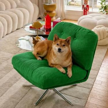 Imagem de Poltrona Cadeira de Lazer Giratória Leisure Sem Braço Double S, Decorativa para Sala de Estar, você pode instalar os carros sozinho (Verde Esmeralda)