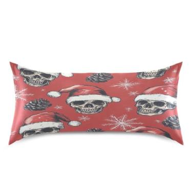 Imagem de Blueangle Skulls Santa Hats Fronha de cetim para cabelo e pele, fronha de seda, tamanho king (50,8 x 101,6 cm) - Capas de almofada de cetim refrescantes com fecho de envelope (884)