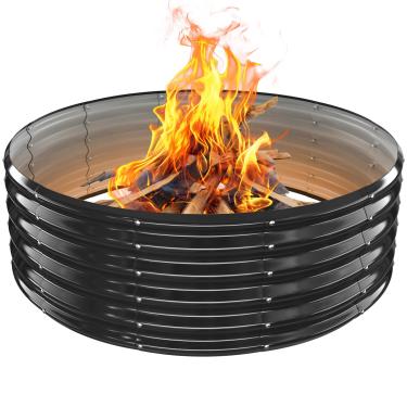 Imagem de YSEJOMP Anel de fogueira galvanizado redondo de 122 cm - dobrável e perfeito para reuniões ao ar livre e fogueiras no quintal/jardim/parque/praia (preto + cinza, 1,5 pés de diâmetro + 4 pés de altura)