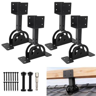 Imagem de Kit de 4 peças de suportes de elevação de telhado resistentes 4 × 4 suportes de pérgula de ângulo de altura ajustável (preto) Suporte de viga de elevação de teto para gazebos, garagens e pátios