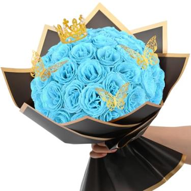 Imagem de Waipfaru Buquê de rosas com glitter, buquê de flores falsas faça você mesmo, presentes de aniversário para mulheres, mãe, 36 peças, rosa azul bebê para avó, esposa, namorada, dia das mães, aniversário