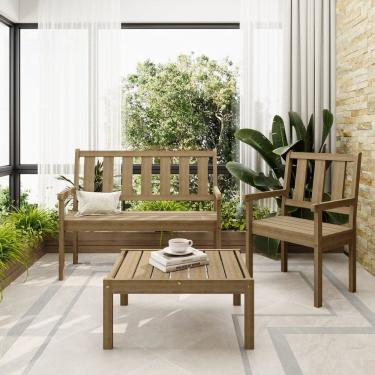 Imagem de Conjunto para Jardim de Madeira 100% Eucalipto 3 Peças Envelhecido Vegas Cera Envelhecida