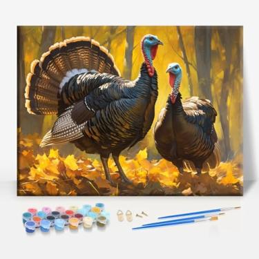 Imagem de WILD TURKEY IN AUTUMN WOODS ARKANSAS Tela emoldurada DIY Kit de pintura por números bar café caverna casa de banho parede banheiro varanda pátio decoração presente, 40,6 x 30,5 cm