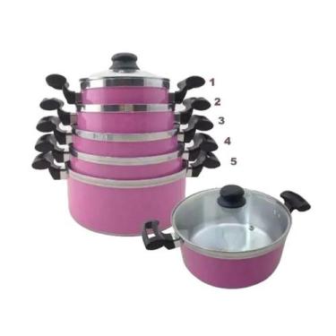 Imagem de Jogo Panelas Alumínio Rosa Tampa de Vidro - 5 Peças - Continental