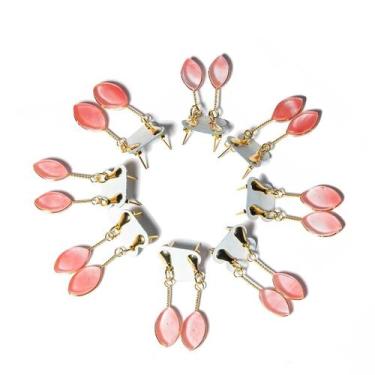 Imagem de 10 Brinco Navete Cherry Rosa Ranhurado Acabamento Dourado - Cristaisde