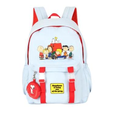 Imagem de Mochila Escolar Snoopy Infantil Resistente Com Bolsos -, Azul