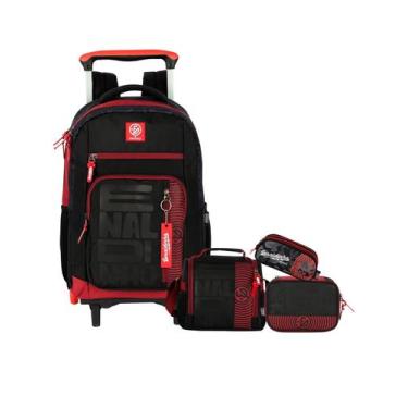 Imagem de Kit Enaldinho Mochila 2em1 Rodas + Lancheira + Estojos, Preto