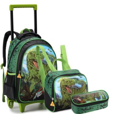Imagem de kit Mochila Infantil Escolar Rodinha Dinossauro Lancheira Estojo - Den