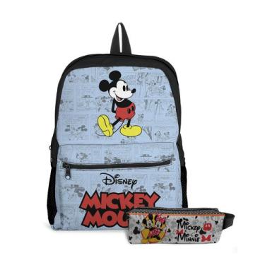 Imagem de Kit Mochila com Bolso e Estojo Escolar Infantil Mickey e Minnie Menina