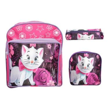 Imagem de Mochila Escolar Gatinha Marie Costas Kit Lancheira+Estojo