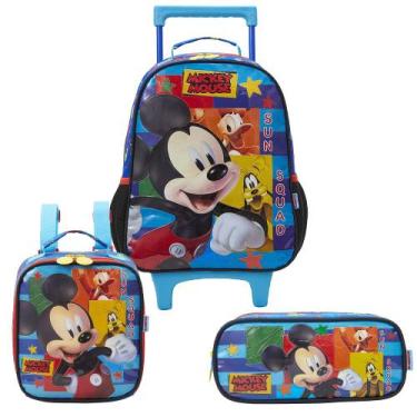 Imagem de Kit Mochila De Rodinhas Lancheira Estojo Mickey Mouse Disney, Azul