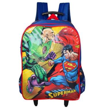 Imagem de Mochila Escolar Infantil Juvenil Com Rodas DC Comics Super Homem, Azul