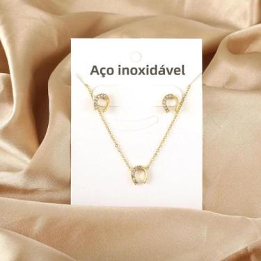 Imagem de Conjunto De Joias Femininas Com Colar E Brincos De Aço Inoxidável, Pre