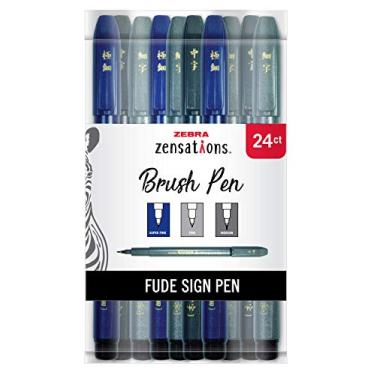 Imagem de Zebra Pen Caneta pincel Zensations, tamanho sortido de ponta de pincel, tinta preta resistente à água, pacote com 24