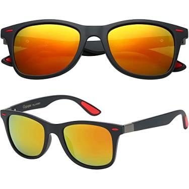 Imagem de PolarSpex Óculos de sol masculinos – Óculos de sol retrô para homens, óculos de sol polarizados para mulheres – tons legais para dirigir, pes, Preto de corrida | Vermelho vulcânico polarizado, Large
