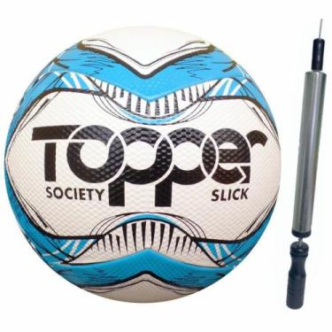 Imagem de Kit Bola Futebol Society Topper Slick Original Mais Inflador