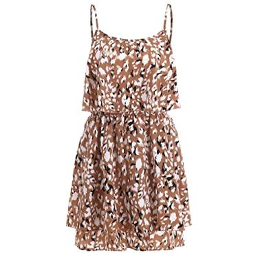 Imagem de DOACT Macaquinho de alças finas ajustáveis com estampa floral, adequado para festa, clube, casual, compras, Caqui, X-Large