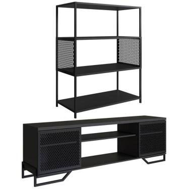 Imagem de Rack 180 Cm 2 Pt Estante 77 Cm Industrial 27x24 Preto Pp Preto