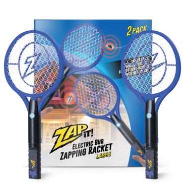 Imagem de Zap It Bug Zapper Raquete Zapper recarregável, mata-moscas elétrico, mata-moscas, exterminador de mosquitos, 4.000 volts, cabo de carregamento USB, pacote com 2 (grande, azul)