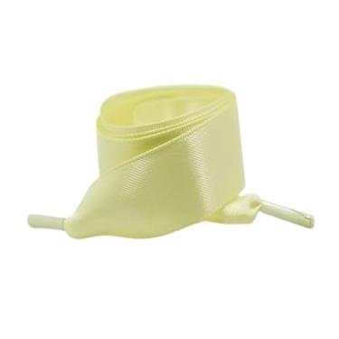 Imagem de Silk Satin Ribbon Shoelaces Width Flat Shoelace Boots Sneakers Colourful Laces For Shoes Accesories (Color : Bright yellow, Size : 80cm)