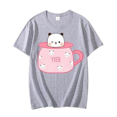 Imagem de Camisetas femininas engraçadas com estampa de xícara de chá Yier rosa e gola redonda, Cinza, M
