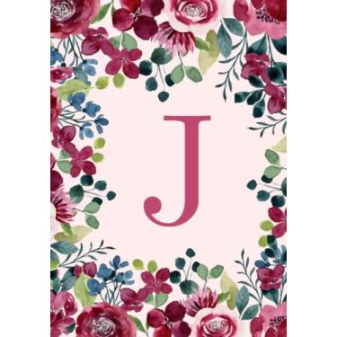 Imagem de Caderno com inicial letra J, rosa, monograma, letra floral, flores, presentes botânicos para mulheres, grande, 17 x 25 cm, 120 páginas pautadas, diário para mulheres e meninas escreverem em anotações