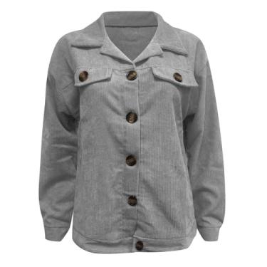 Imagem de Jaquetas femininas casuais de veludo cotelê camisas de botão modernas roupas de outono 2024 roupas femininas modernas, Cinza, XXG
