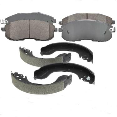 Imagem de EXPPOWER Substituição para pastilhas de freio dianteiras de cerâmica + traseiras para modelos Nissan Cube Sentra Versa 2007-2012
