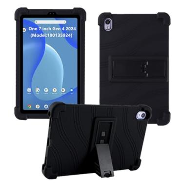 Imagem de HminSen Capa para tablet Walmart Onn 7 polegadas modelo 2024 (100135924), capa ajustável de silicone macio para crianças para tablet Onn 17.8 cm Gen 4 2024 (preto)