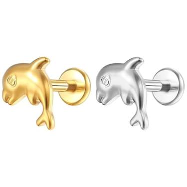 Imagem de Piercing Helix Conch Labret Titânio Pvd Golfinho 1.2x8mm (Dourado)