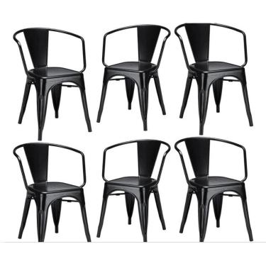 Imagem de Kit 6 Cadeiras Iron Tolix Francesinha Industrial com Apoio de Braços Pretas