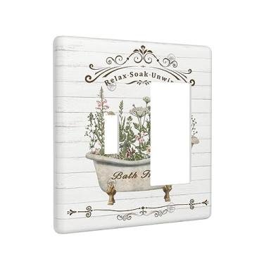 Imagem de Placa de madeira rústica de casa de fazenda botânica com 2 combinações de interruptor de luz interruptor decorativo interruptor basculante/decoração placa de parede placa elétrica para banheiro cozinha decoração de casa