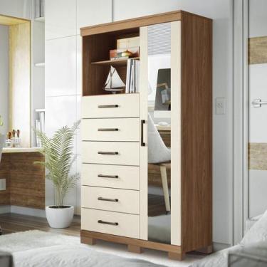 Imagem de Multi-Cômoda 1 Porta 6 Gavetas Marabá com Espelho e Pés - Santos Andir
