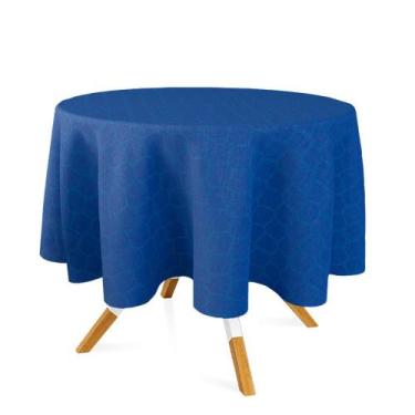 Imagem de Toalha de Mesa Redonda em Tecido Jacquard Azul Royal Geométrico Tradic
