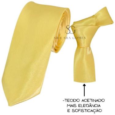 Imagem de Gravata Amarela Pastel para Padrinhos e Eventos Tecido Cetim Levemente