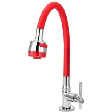 Imagem de Torneira Gourmet Flexível Cozinha Mesa Vermelha 1/4 de Volta - TFC, Vo