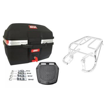 Imagem de Kit Baú Moto 27 Givi Traffic E-27M + Bagageiro Honda Cg 1995 1996 1997 1998 1999 Projetil
