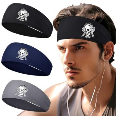 Imagem de Bandanas esportivas para homens, 3 peças, faixas de transpiração para homens, mulheres, exercícios refrescantes, faixas de cabelo masculinas, faixa de cabelo para homens, música, impressão de caveira