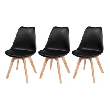 Imagem de Kit com 3 Cadeiras Leda Saarinen Wood - Charles Eames com Almofada - Pés Madeira Clara (Preto)