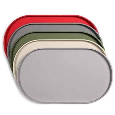 Imagem de DogBuddy Tapete para ração de cães, pequeno (48 x 28 cm), grande (61 x 35 cm), tapete antiderrapante para comida de animais de estimação, tapete de silicone para tigela de cães, tapete lavável para comida e água, tapetes impermeáveis para pisos (pequeno, pomba)